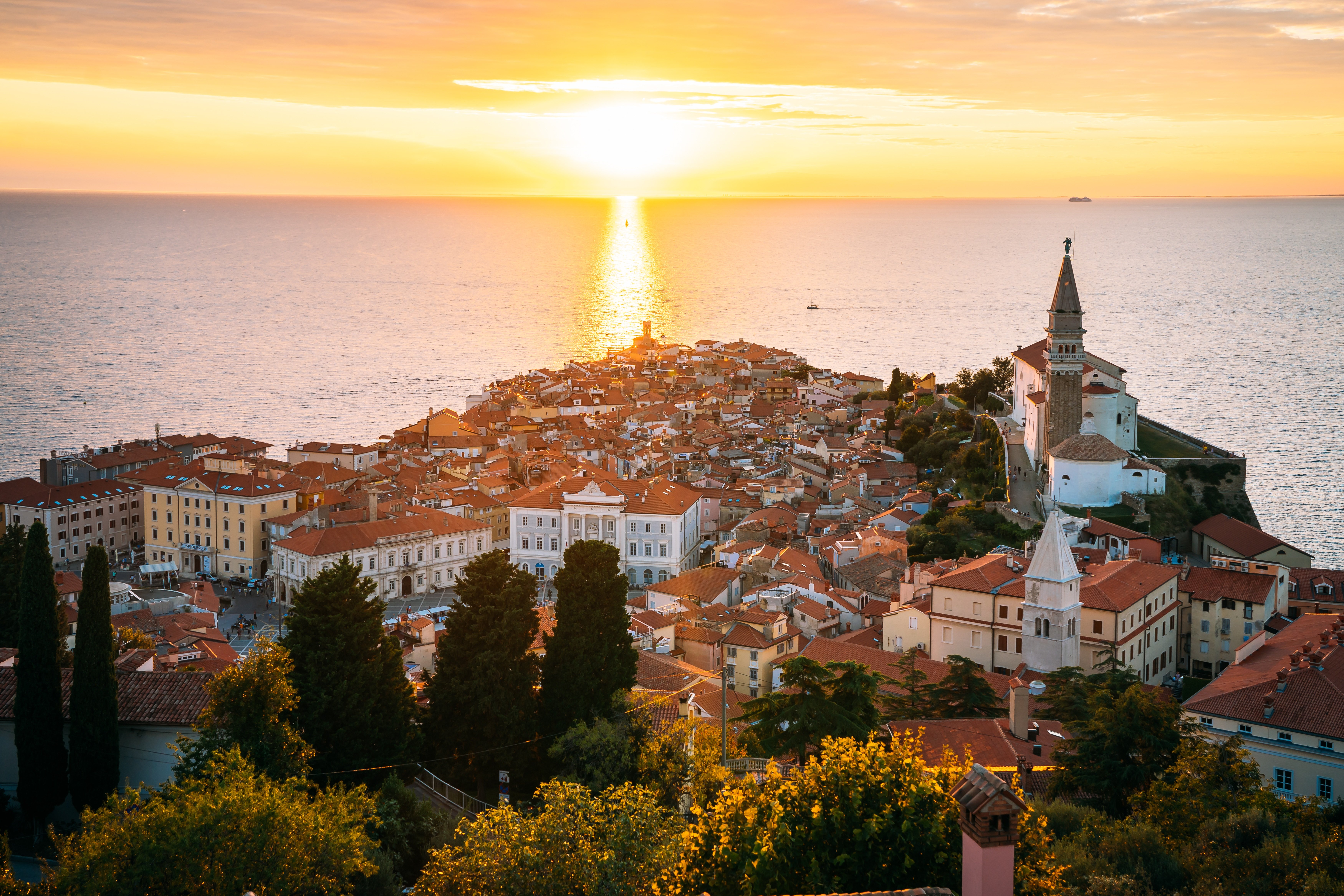 Piran old town at sunset